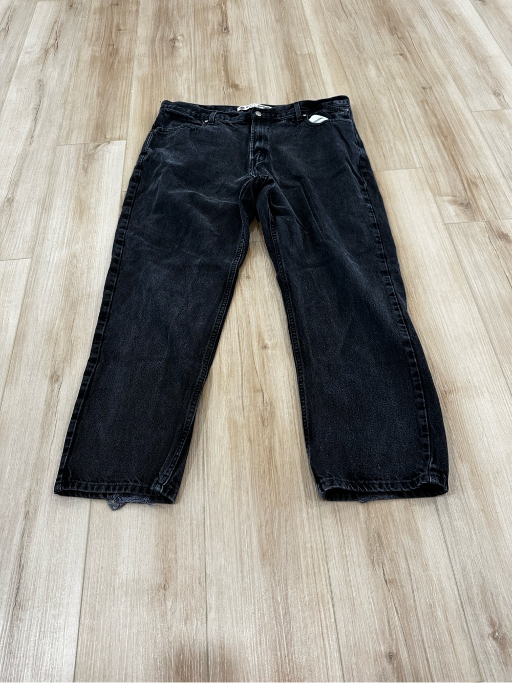 Harley Davidson Black Wide Leg Jeans Vintage Wash Biker Denim 42x30